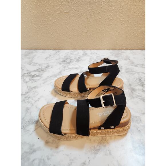 SODA Bryce‎ Girls Black Open Toe Espadrille Platform Wedge Sandals Size 13 - Picture 4 of 8